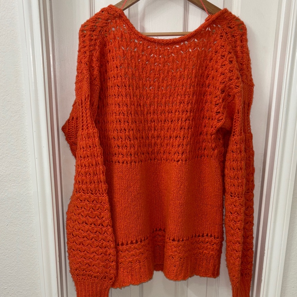 Free People Vibrant Orange V-Neck Sweater - Picture 7 of 8